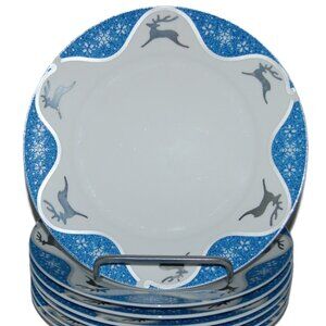 Set Of 7 WINTER WONDERLAND Silver REINDEER Salad Dessert Plates Montgomery Ward